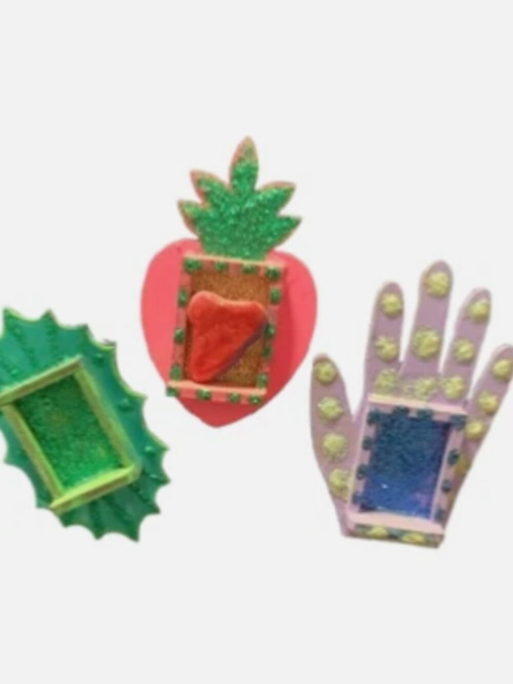 Miniature Handmade Wooden Glitter Decorated Niche Set of 3, Folk Art, Magnets